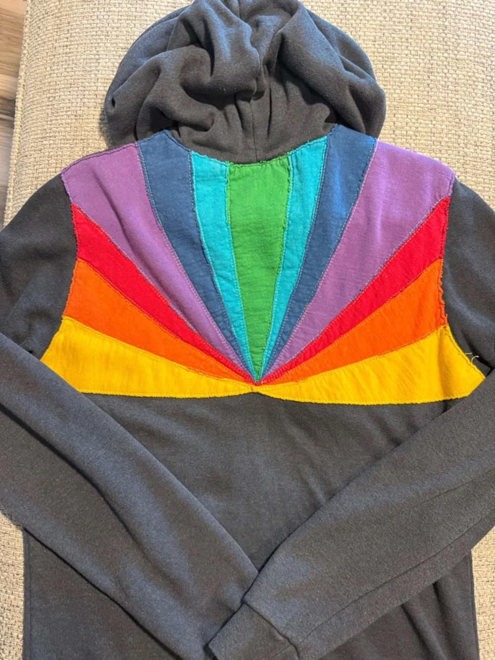 Women's Gray Hoodie with Rainbow Sunburst Panel - Picture 2 of 6